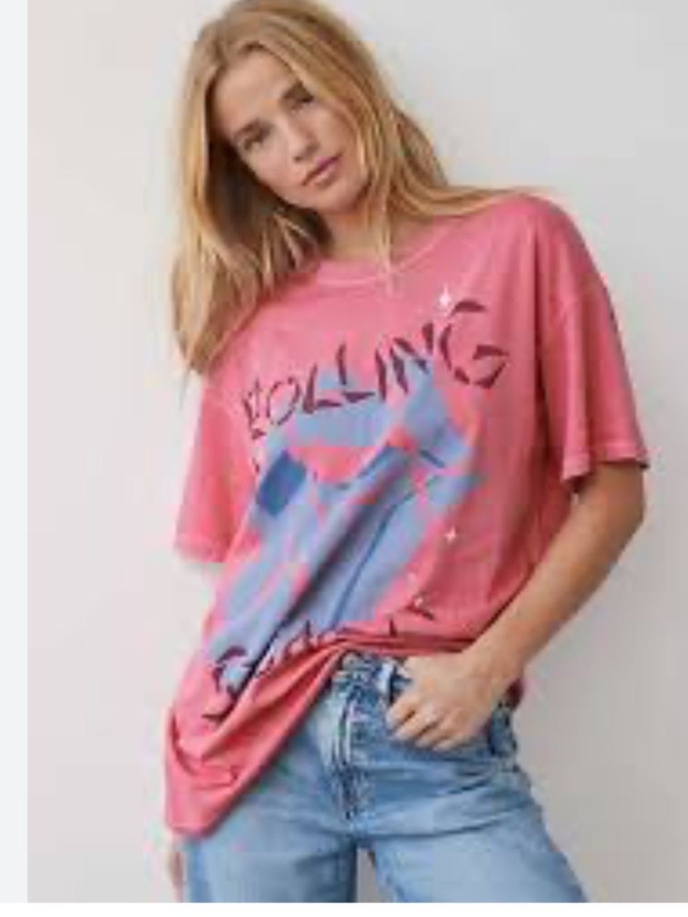 American Eagle Outfitters Pink Rolling Stones Graphic Tee